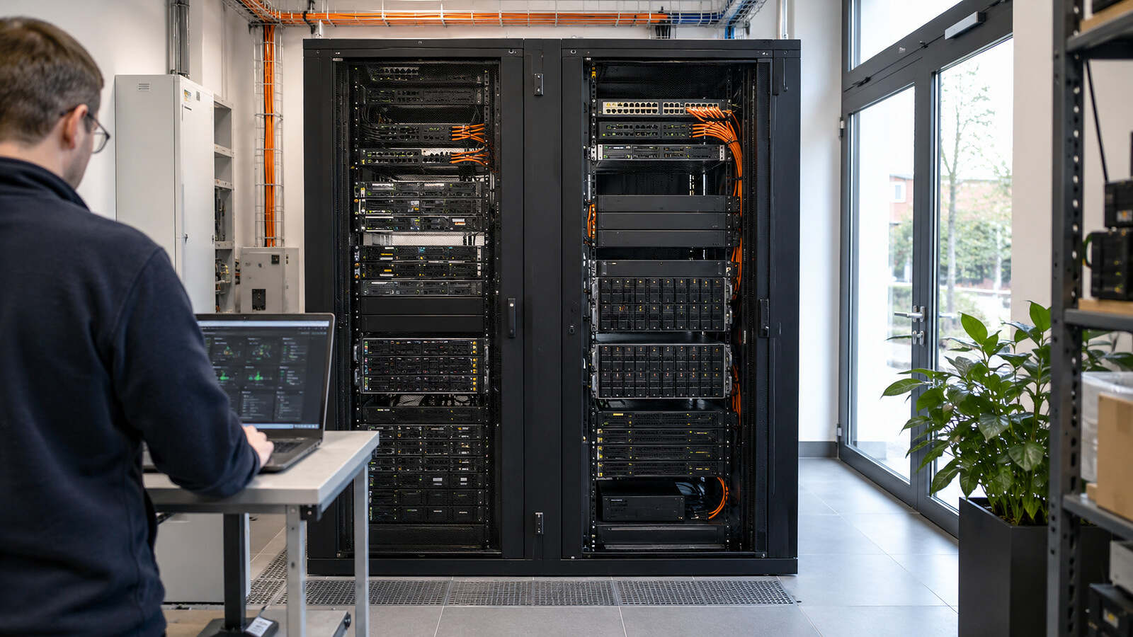 Technik spravuje kompaktní virtualizační cluster ve světlé serverovně